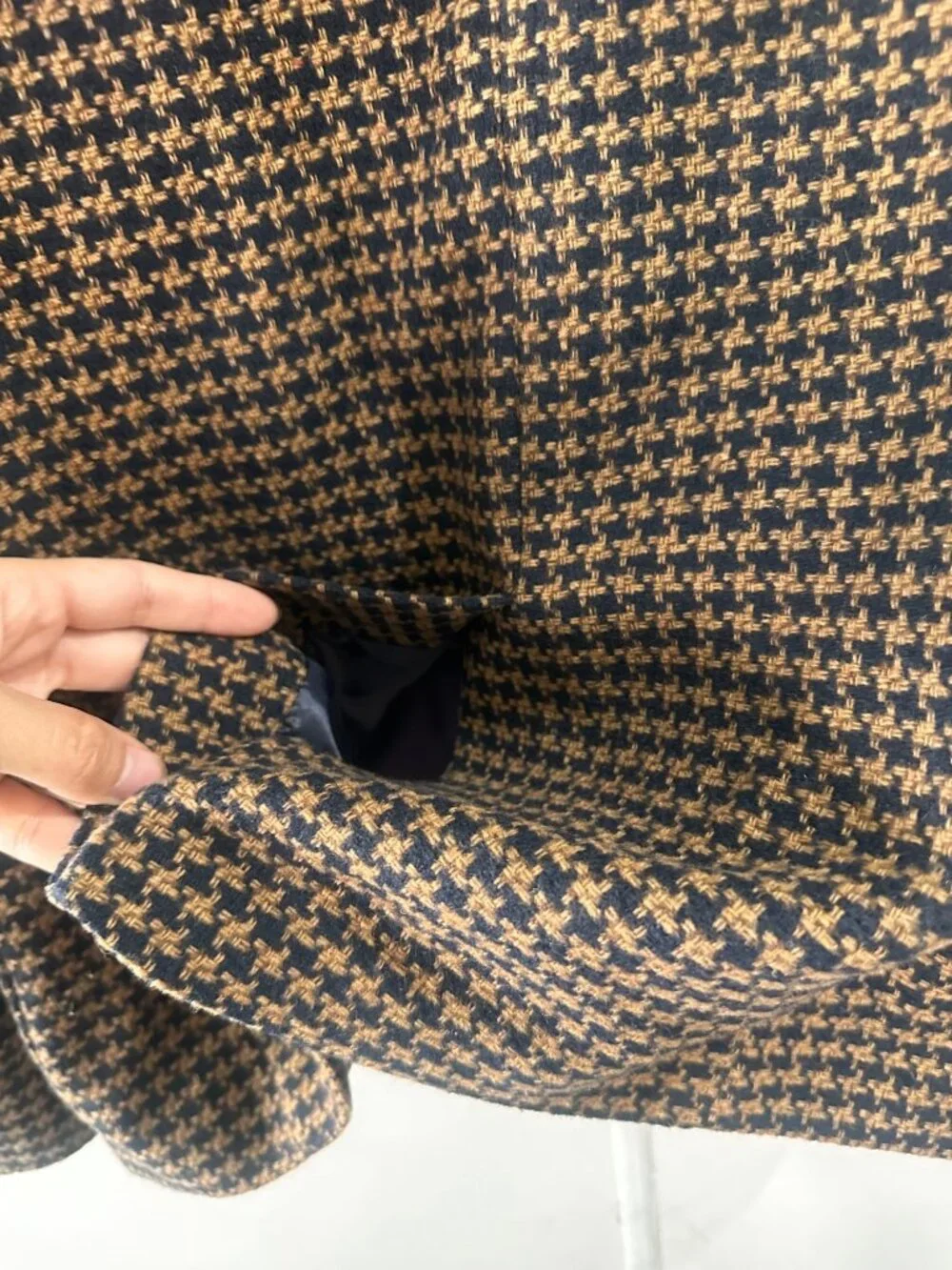 Zara Houndstooth Single Breasted Blazer Mens XL Brown Wool Blend Office Preppy